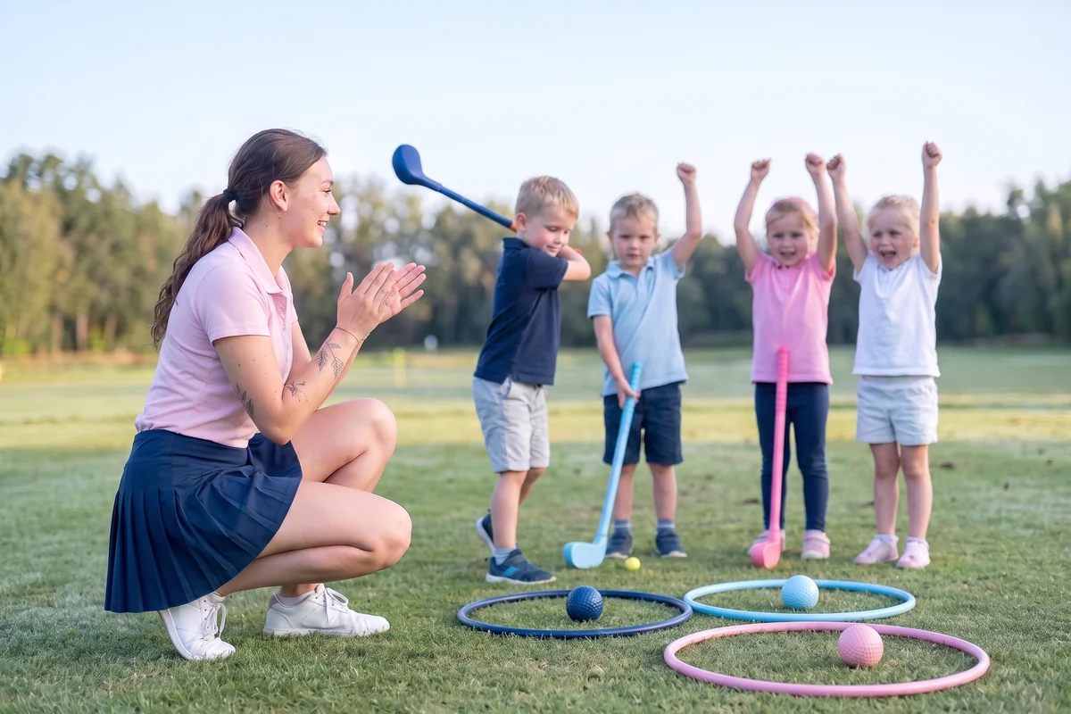 Lili Brecken cheering on a tots golf class